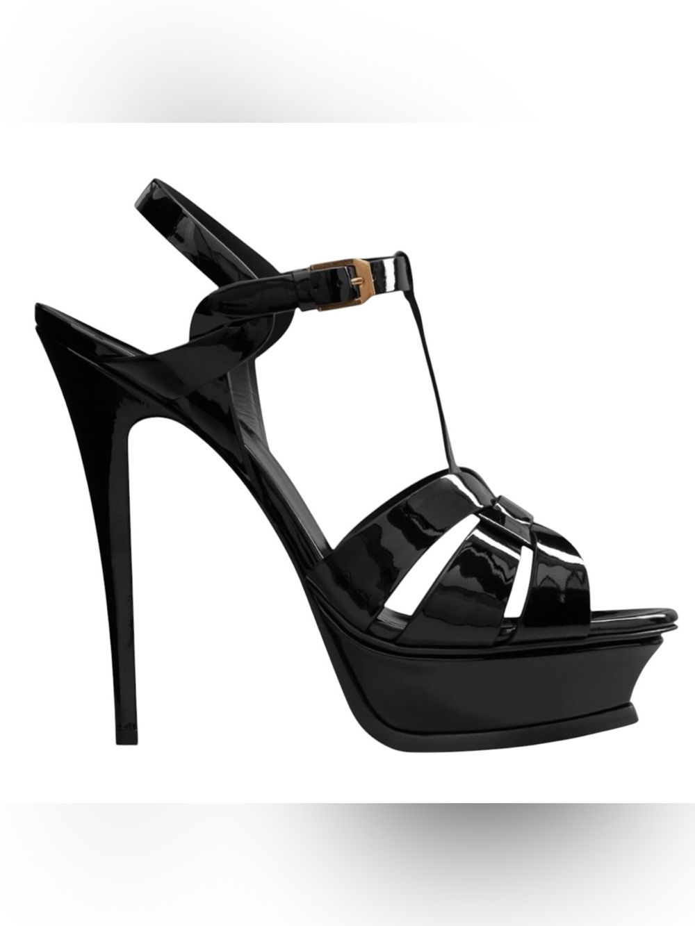 AS IS - Saint Laurent 105mm Tribute T-Strap Leather Slingback Stiletto Sandals